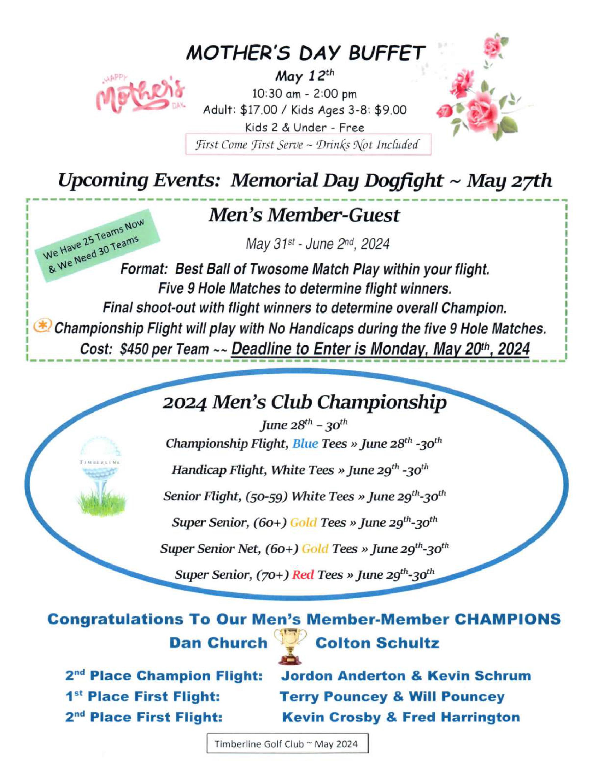 Timberline Golf Club | Upcoming (Member) News & Events - (May 2024) Timberline Golf Club Upcoming (Member) News & Events – (May 2024) TGC (May 2024) Member News & Events Newsletter